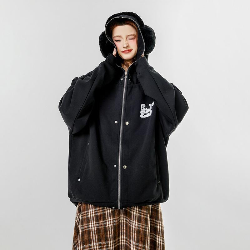 Brand simple hooded sweater cardigan women, spring loose retro coat trend