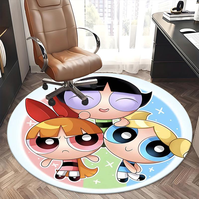 Powerpuff Girls Stuhlunterlage Runder Teppich Büroteppich, Rutschfest, Geeignet für Wohnzimmer, Schlafzimmer,Dekor1205770a