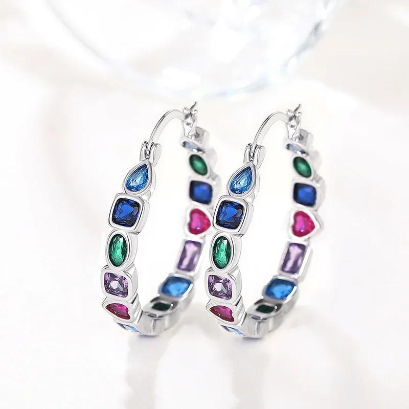 Nouvelles Boucles d'Oreilles Personnalisées en Zircon Coloré Pour l'Amour des Femmes, Mode Géométrique, Brillantes, de Niche, Personnalisées, Bijoux Simples
