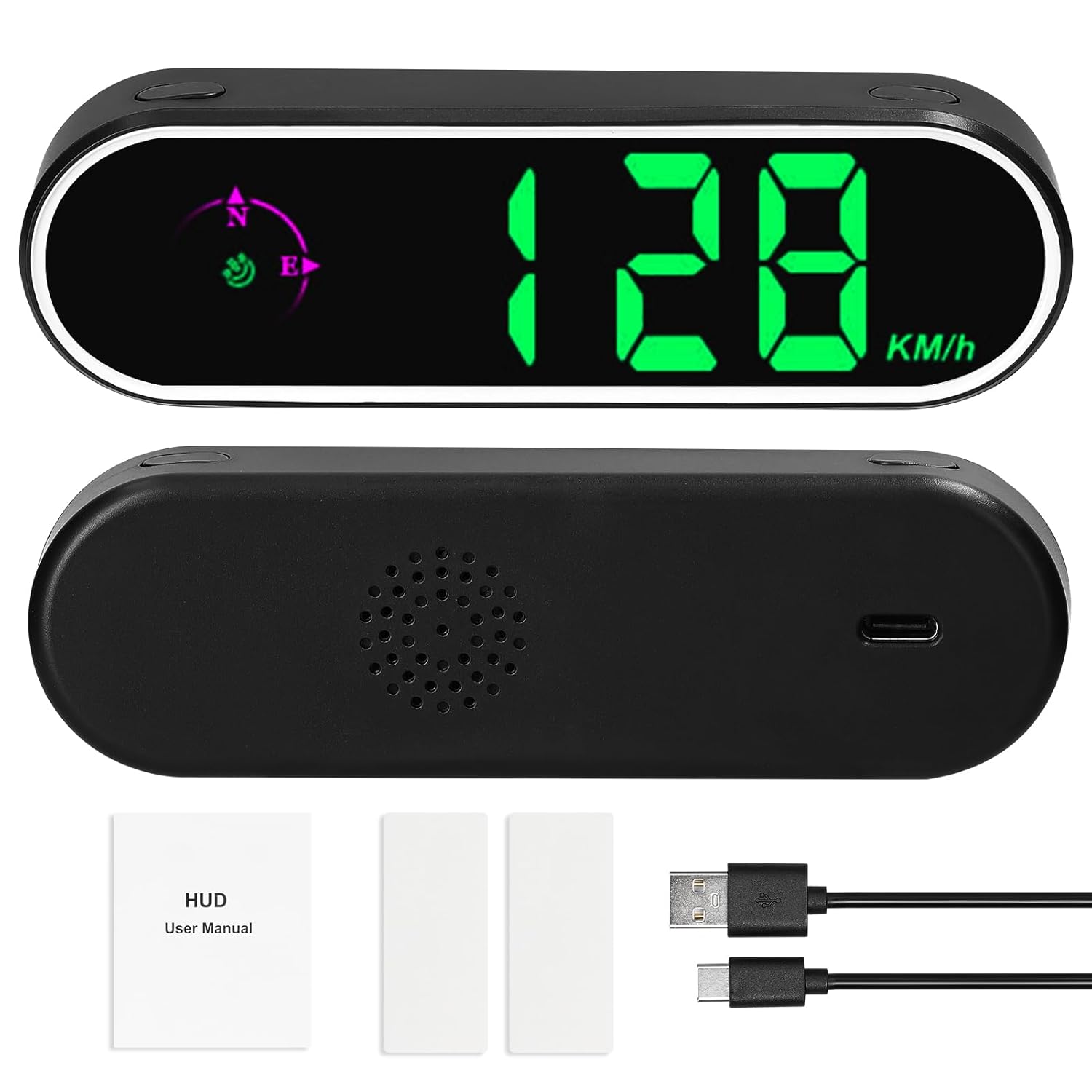 

Shkalacar Speedometer HUD GPS Digital Speed Meter MPH/KMH Switchable, Head Up Display with Colorful LED Display Clock & Compass Function Overspeed