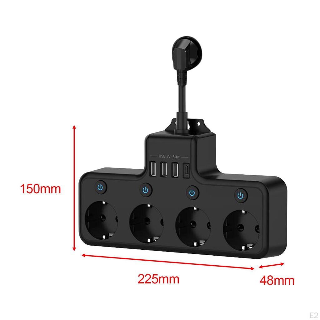 EU Plug Outlet Power Strip Wall Socket Expansion for Office Travel Home Black
