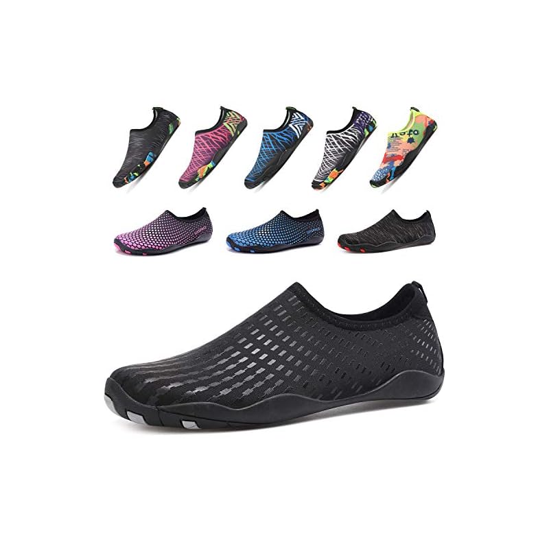 Sixspace Marine Shoes, Water Shoes, Amphibious Aqua Shoes, Snorkeling, Beach Shoes, Lightweight, Breathable, Yoga, Surfing, Unisex, Black, 26cm