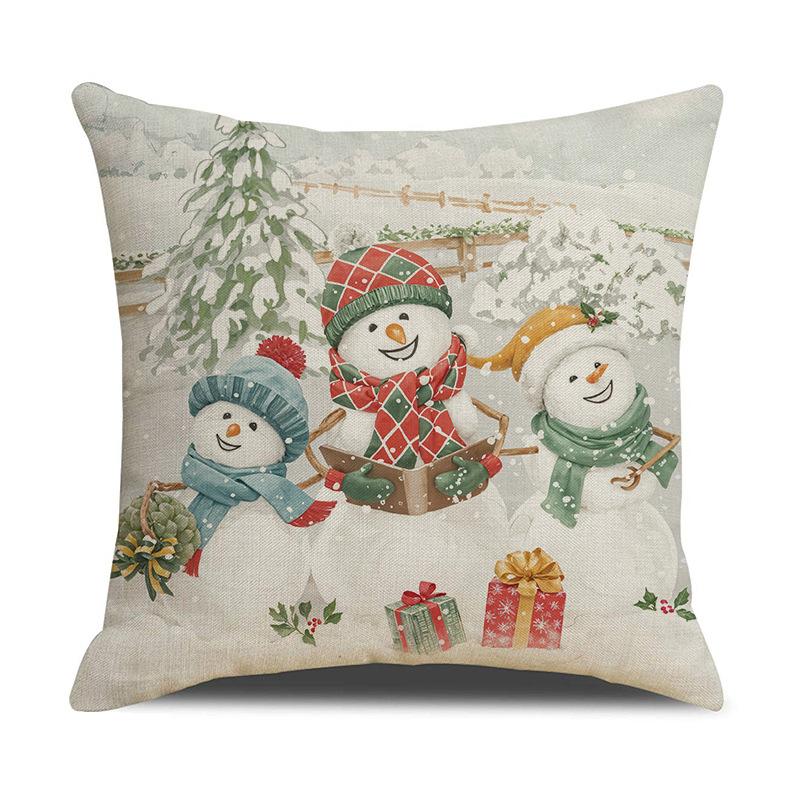 Christmas Snowman Linen Throw Pillow Cover Cartoon Printed Cushion Covers Sofa Bed Car Home Decor Holiday Decorative Pillowcase