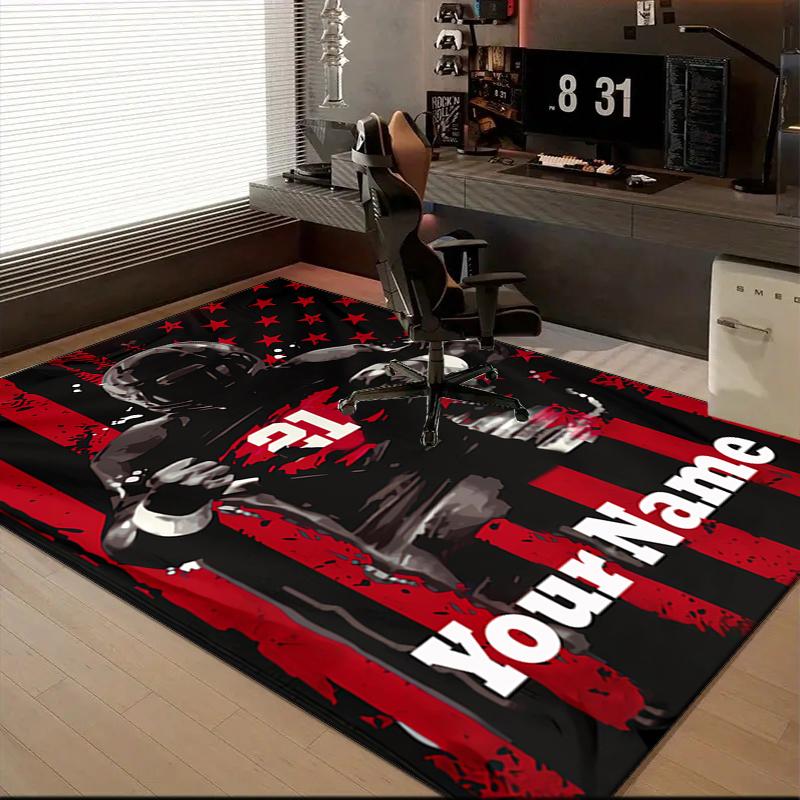 1PC Custom Name American Football Player Theme Floor Mat Ideal for Living Room, Game Rooms, Office, Bedroom,Floor Mat Playful Design
