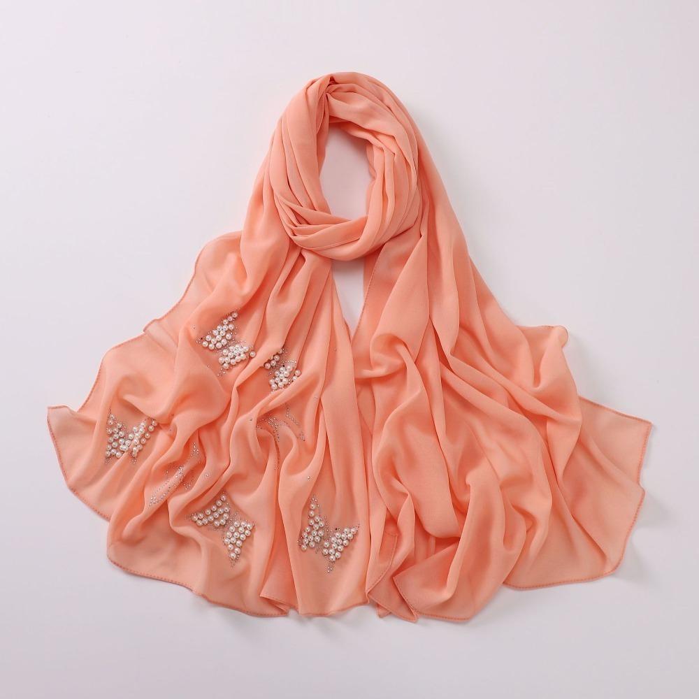 Malaysia Scarf Pearl Silk Headscarf Islamic Clothing Turbans Satin Hijab  For Women