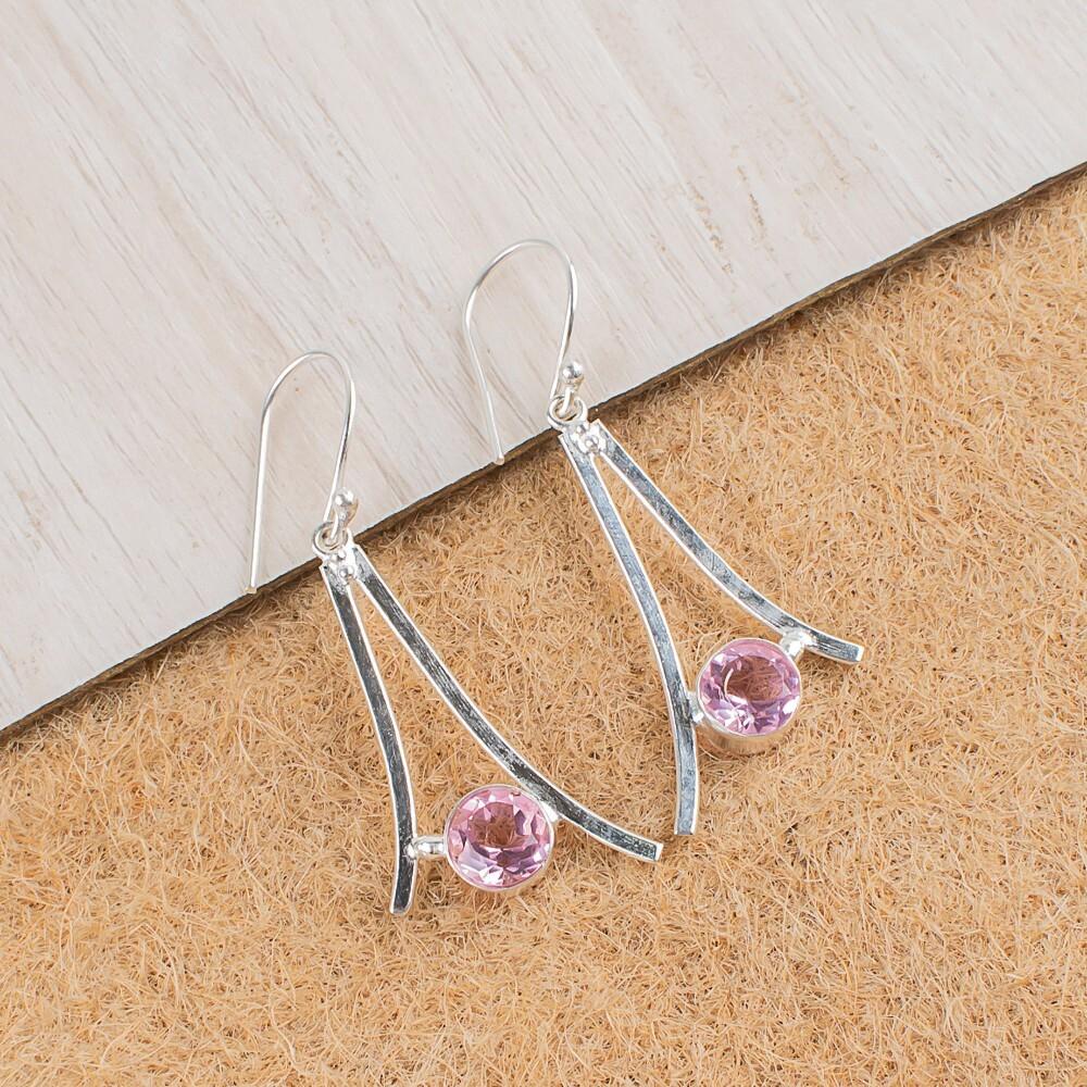 Morganite Gemstone 925 Sterling Silver Jewelry Handmade Earrings 1.45" For Her EE-66-9