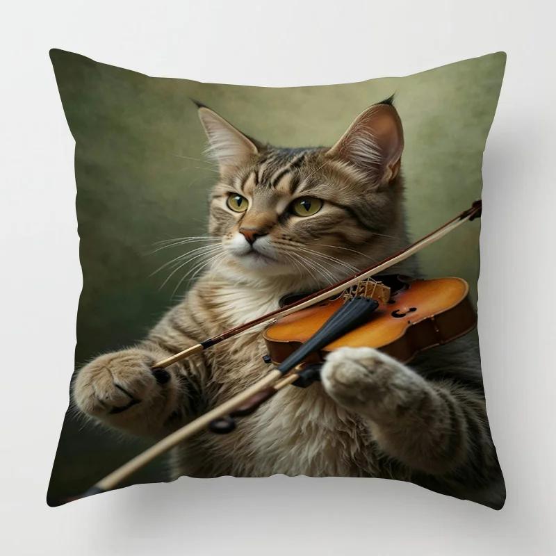 Home Decor Cat & Tropical Plant Patterned Pillow Covers Pattern Cushion Cover Suitable for Sofa Bedroom Car Pillow Cover