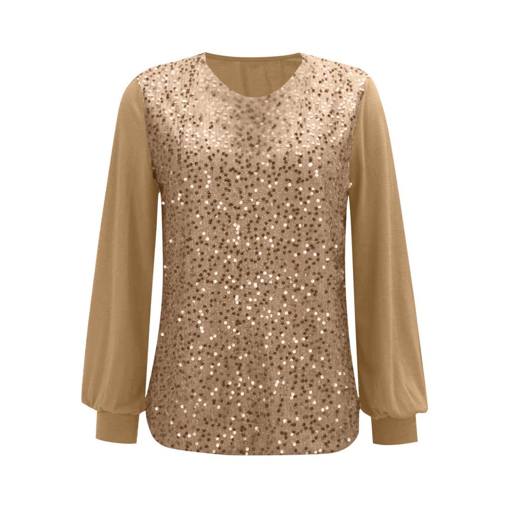 2025 European & American Women's Casual Sequin Round Neck Long Sleeve Pullover