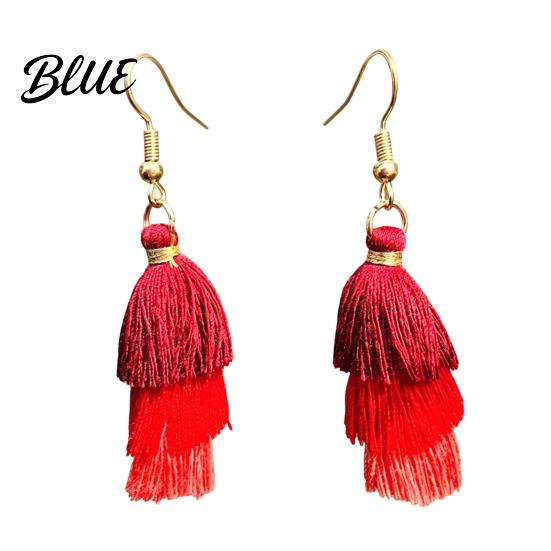 Eye-catching Fringe Jewelry Earrings Multi-layered Creative Red White and Blue E
