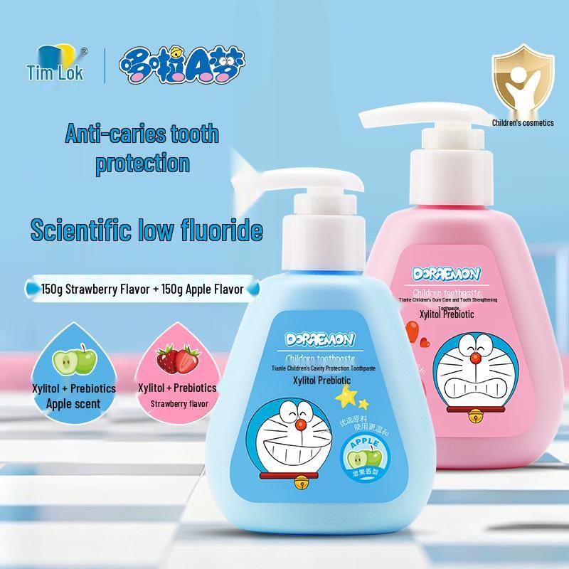 Tianle Doraemon Kids' Gum Care & Strengthening Toothpaste, 150g - Strawberry or Apple Flavor