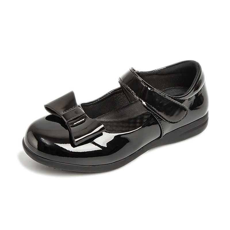 Girls Black Patent Leather School Shoes Formal Occasions Magic Tape TPR Sole Ages 4-16