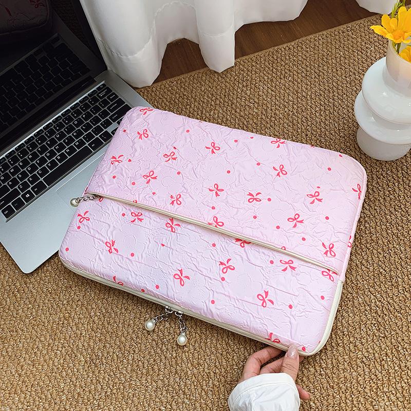 Professional Laptop Bag with Pearl Accent Zipper 13/15 Inch Ruffled Texture Shock-Resistant Cover for Work Leisure Activities