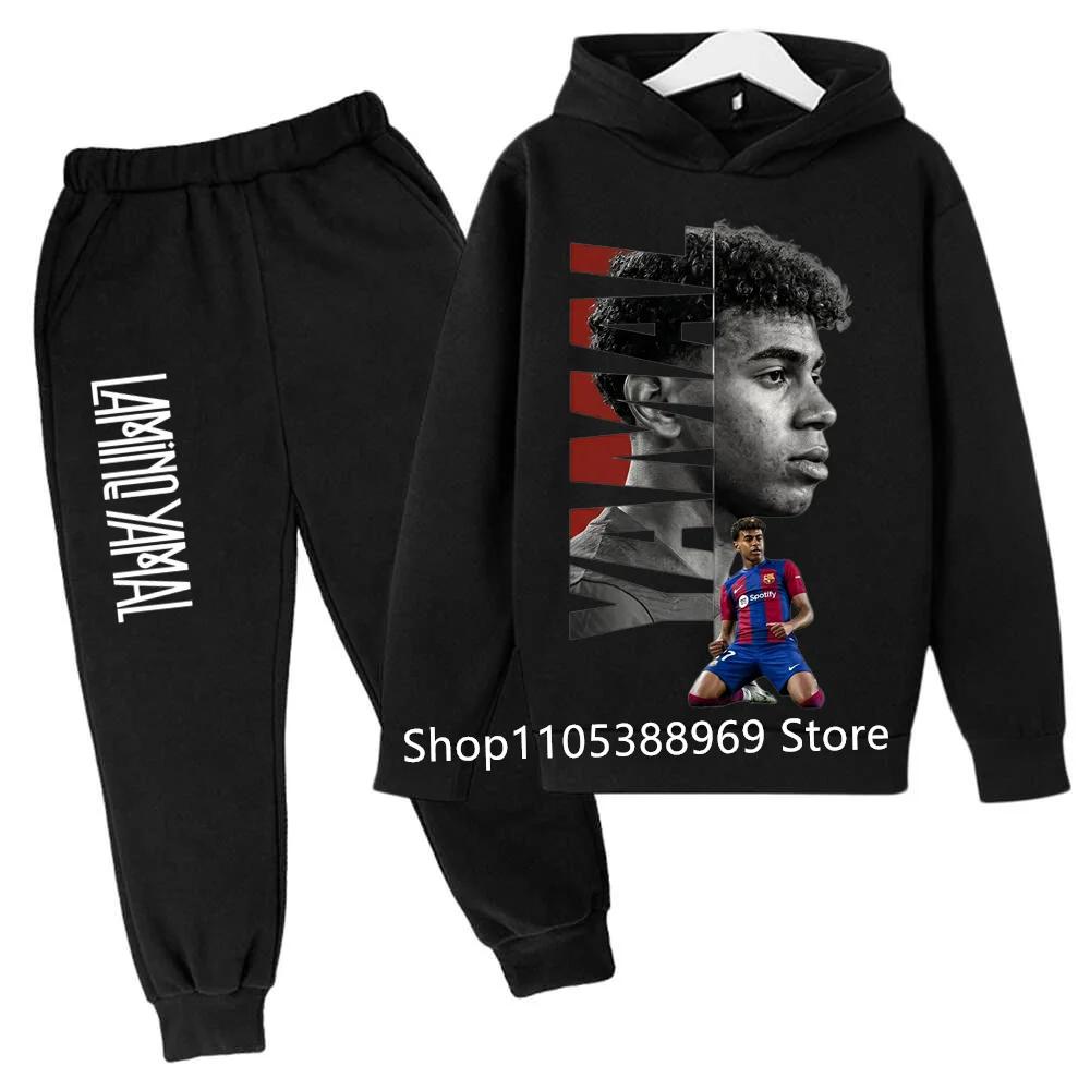 Kinder Lamine Yamal 2-teiliges Trainingsanzug Set Jungen Mädchen Fußballstar Hoodie + Jogginghose Set Grafisches Kapuzensweatshirt Sport Outfit