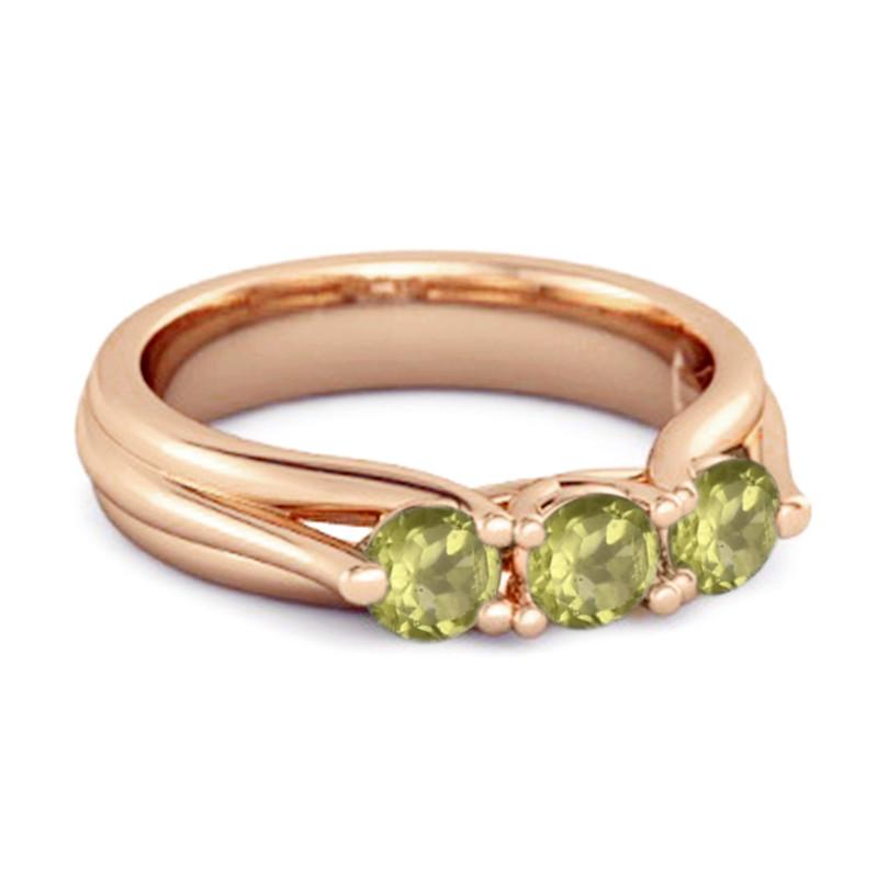 Peridot Three Stone Ring - Sterling Silver Rose Gold Vermeil