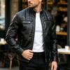 Men Stand Collar Zipper Quilted Faux Leather Jacket