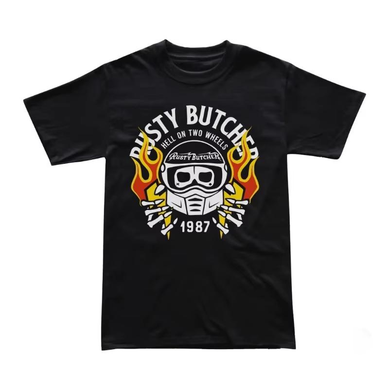 

2026 Harley T-shirt RustyButcher Biker American Vintage Ride West Coast Short Sleeve Grab Lightning Trend Cotton T-shirt Y2k Short Sleeves Classic 4XL