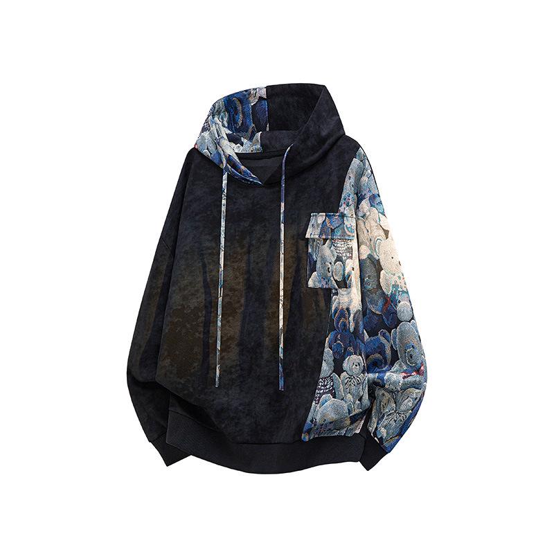 

Men s Color Block Patchwork Hooded Sweatshirt - Spring/Autumn Loose Fit Plus Size Trendy Pullover 3XL