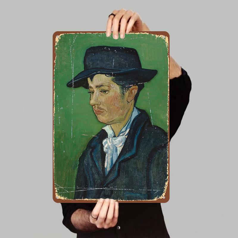 

Van Gogh Style Portrait Custom Metal Tin Painting Home Wall Decor Art Hanging Living Room Foyer Mural 7.9x11.8In(20x30cm)