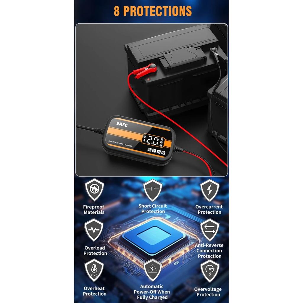 Chargeur de Batterie de Voiture 12V 2A Portable avec Affichage Numérique Charge Rapide Accessoires de Voiture Outil de Réparation d'Impulsion pour Moto Camion Auto