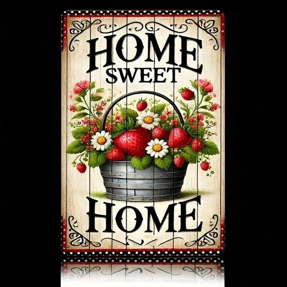 Metal Poster Wall Art Home Sweet Home Strawberry Kitchen Decor