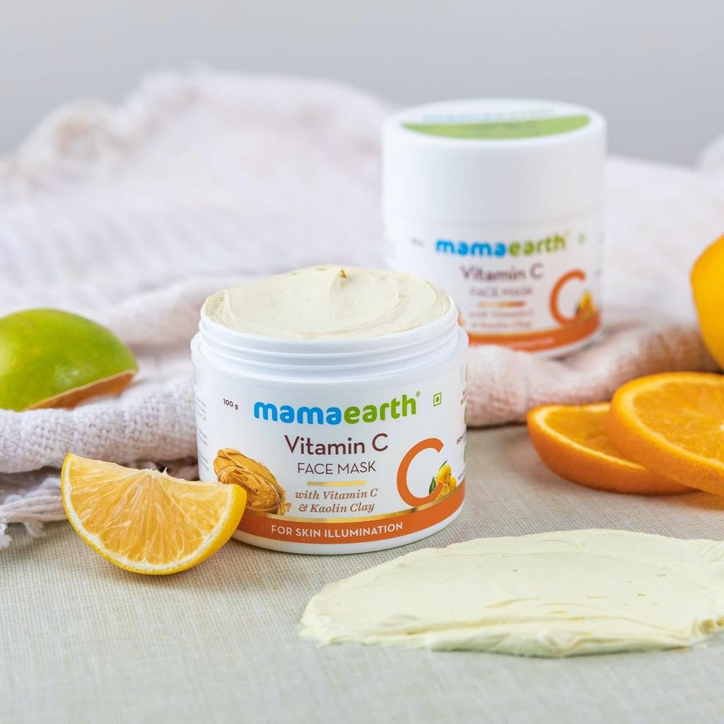 Mamaearth Vitamin C Face Mask For Glowing Skin With Kaolin Clay And Turmeric Extract - Skin Brightening Clay Mask 100g