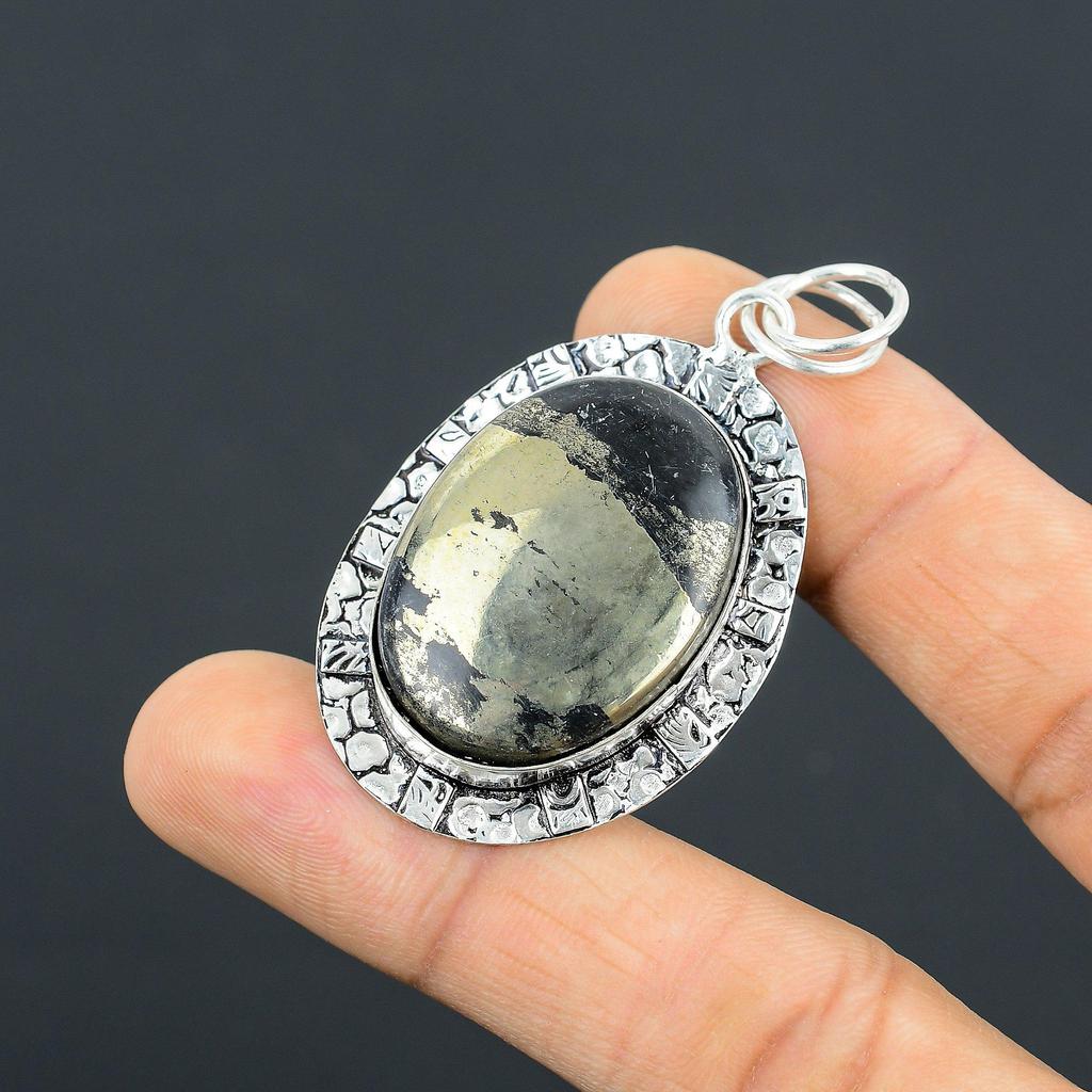 Easter Deal Pyrite Gemstone Ethnic Bezel Engagement Pendant 925 Sterling Silver
