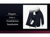 Men's Long Cotton Coat with Big Fur Collar, Thickened, 2018 Fashion.