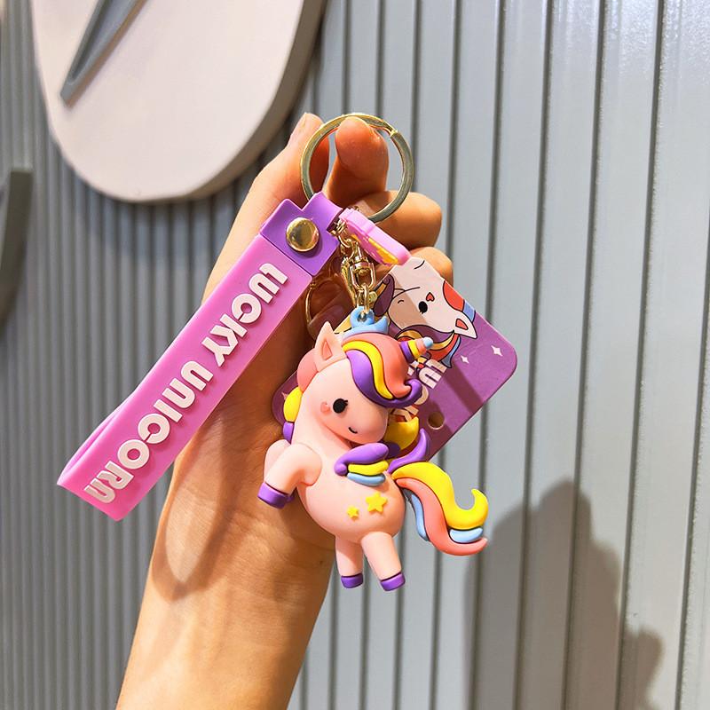 

Cartoon Cute Unicorn Keychain Pendant Creative Backpack Ornament Doll Chain Key розовый