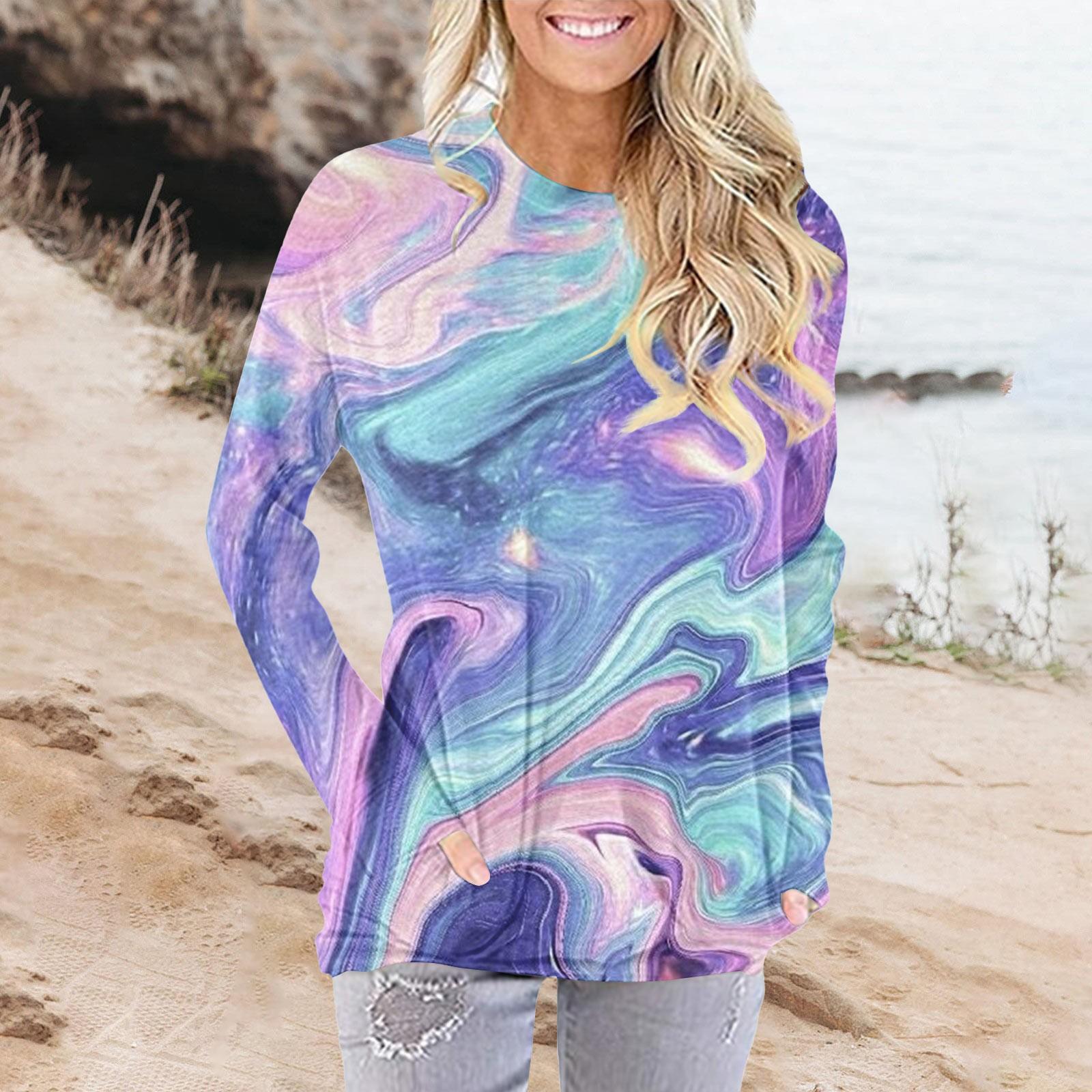 

Женская модная повседневная футболка с карманом и длинным рукавом с круглым вырезом и принтом, топ XXXL