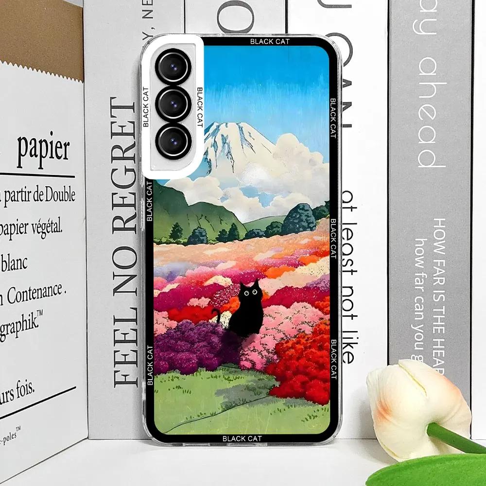 

Aesthetic Scenery Cat Phone Case for Samsung Galaxy S21 S22 S23 S25 Ultra Plus FE 5G Clear Soft Art Cover for Samsung S24 Fundas For Samsung S23