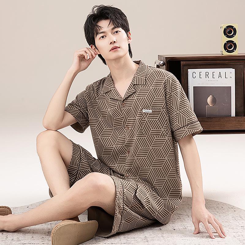 Men s 2026 New Summer Cotton Short Sleeve Pajama Set - Plus Size Youth Home Wear XXL