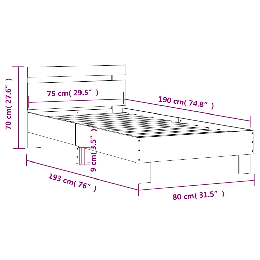 Bed Frame without Mattress with Headboard Sonoma Oak 75 x 190 cm