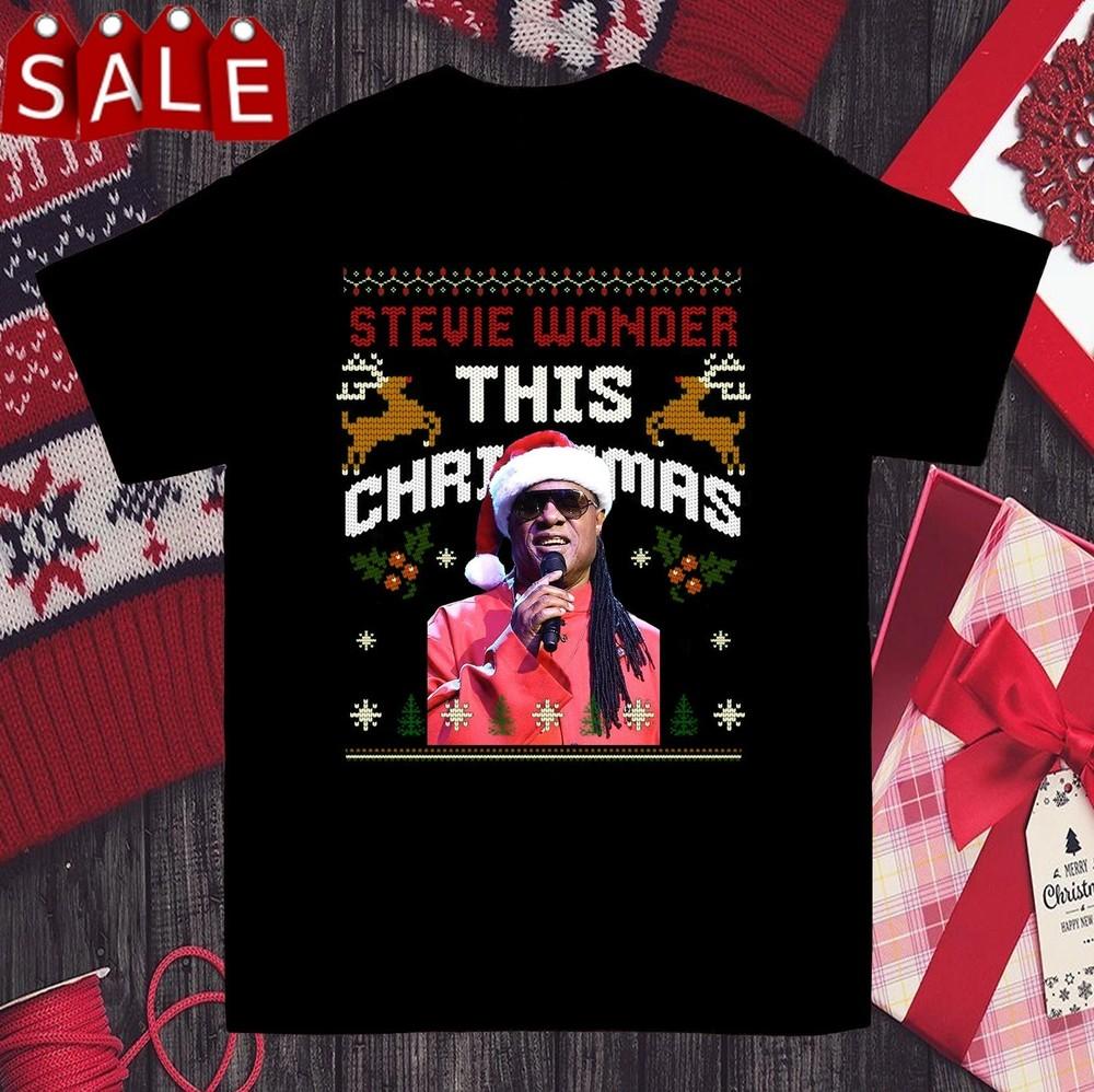 

Hot Stevie Wonder This Christmas Ugly Gift Xmas Black S to 5XL Shirt ZL225 Unisex T-Shirt XXL