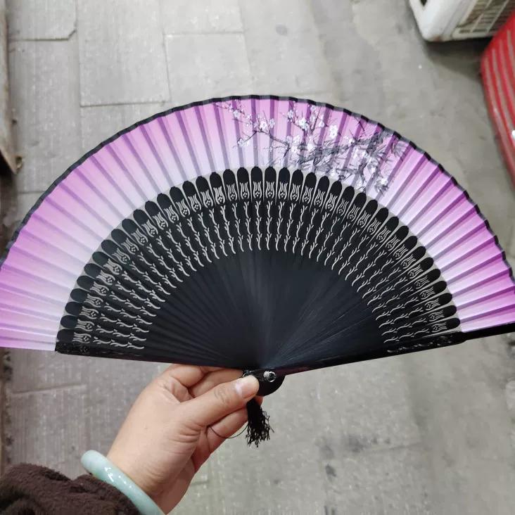 Exquisite Women's Fan with Hollow-Out Plum Blossom Design, Dance Fan, Dance Performance Fan, Small Folding Fan, High-End Fabric Flower Fan, Carved