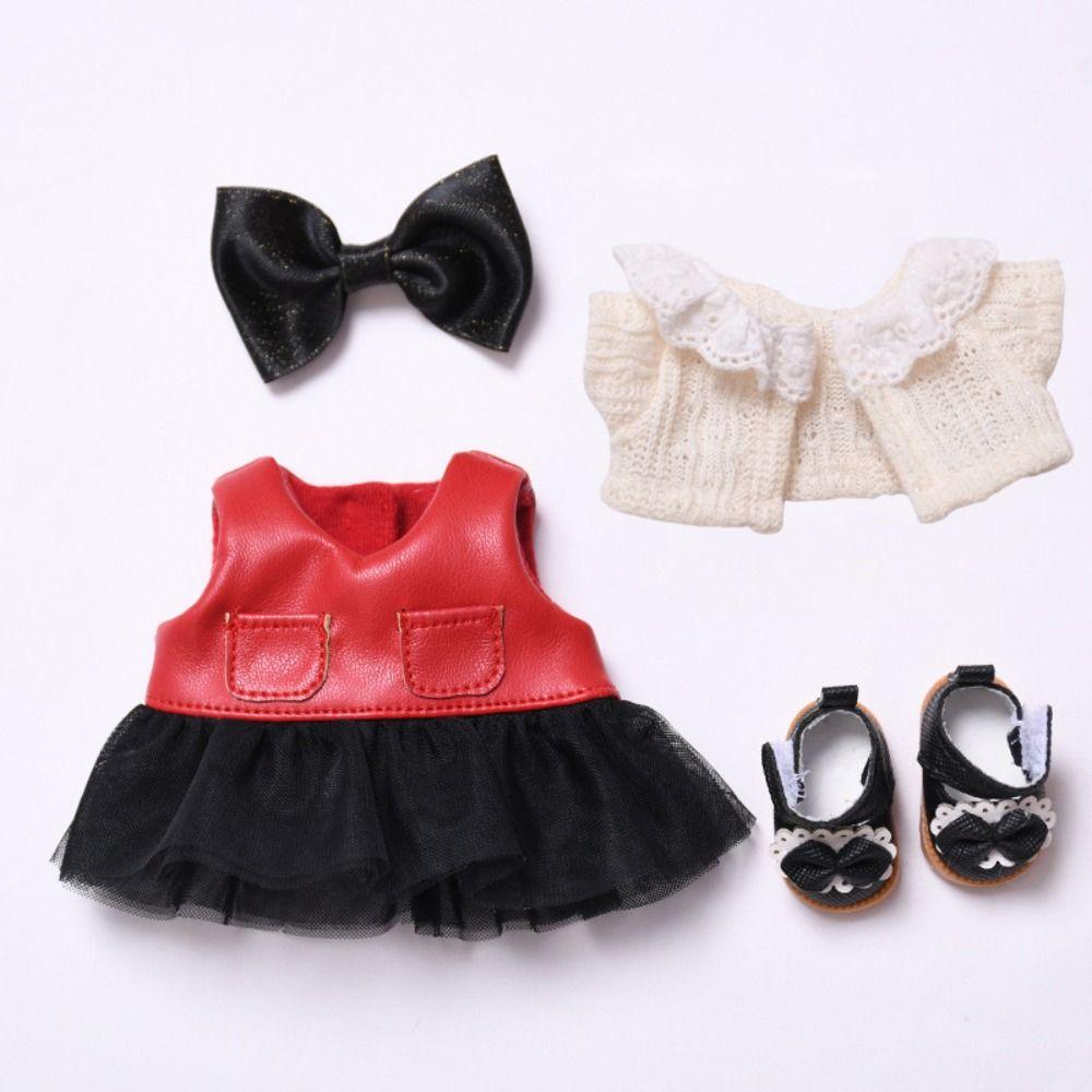 Cardigan Sitting Labubu Time Cloth Black Gauze Skirt 17cm Plush Dolls Clothes Kids Girls Toys