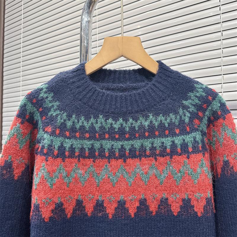 Christmas Atmosphere Sense Jacquard Pullover Sweater Women's Fall and Winter Loose Lazy Wind Soft Knit Sweater Tops