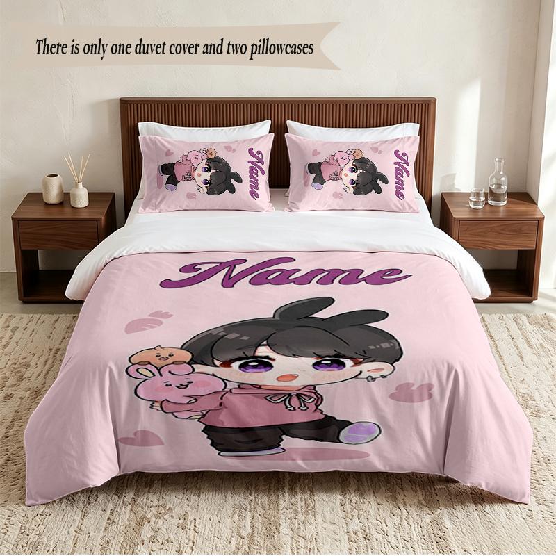Jung Kook Personalized Custom Name 3‑Piece Bedding Set Soft Duvet Cover Set For Bedroom Home Decor