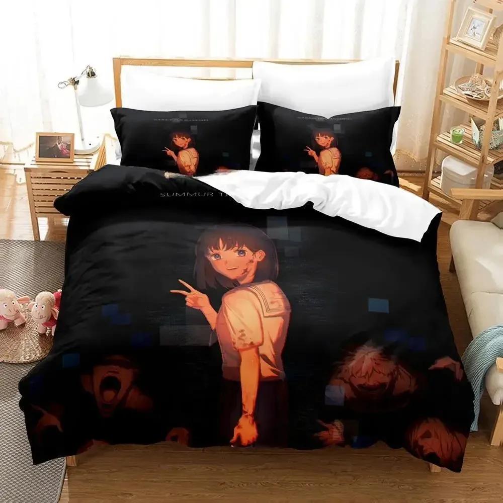 Nytt sommar-tid rendering sängklädesset tecknad anime tredelat set vuxen barn sovrum påslakanset 3D kawaii flickor enkelsängsset