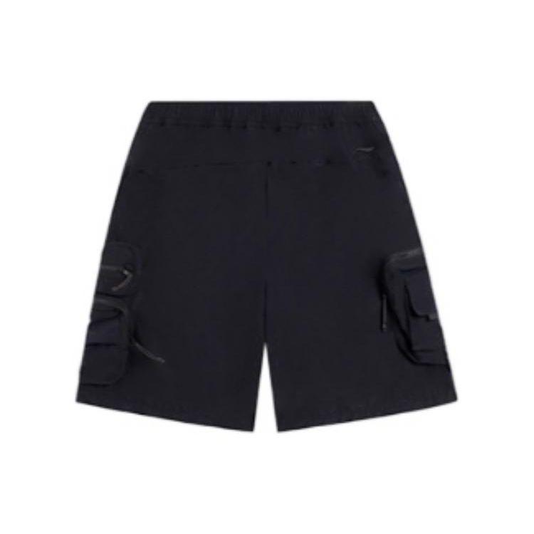 Li-Ning CF Solid Color Multi-Pocket Elastic Waist Woven Sports Casual Shorts Men Bottoms Black AKSSA35-1