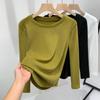 German Velvet Bottoming Shirt Women's 2025 New Women's Clothing Front Shoulder Round Neck Long-sleeved T-shirt Warm Inside with Waist Thickened Top