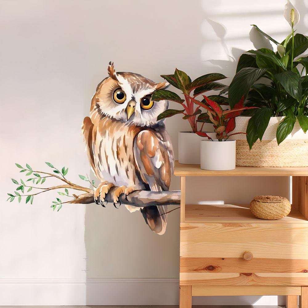 Self-adhesive Cartoon Owl On Branch Wall Stickers for Living Room Bedroom Study Home Decor
