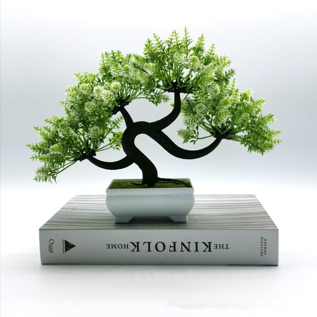 Hot Selling Artificial Flowers Bonsai Green Pot Guest-Greeting Pine Bonsai Simulation Potted Plant Ornament for Home Decor