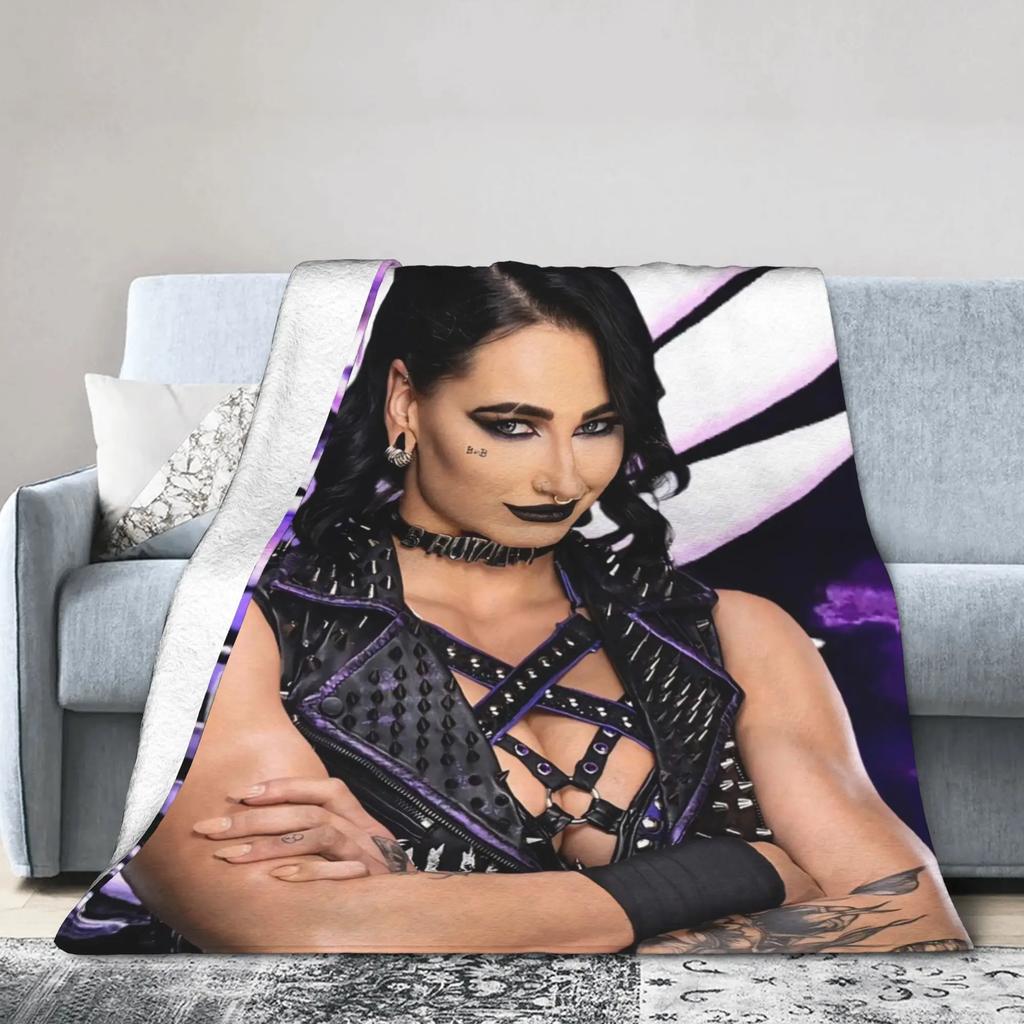 Rhea Ripley Wrestler Flannel Blanket Winter Warm Soft Throw for Kids Living Room Aesthetic Bedspread Sofa Bed Cover