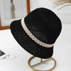 Summer Mesh Breathable Knitted Bucket Cap For Women Solid Color Wide Brim Sun Protection Panama Hat Outdoor Girls Travel Bob Hat
