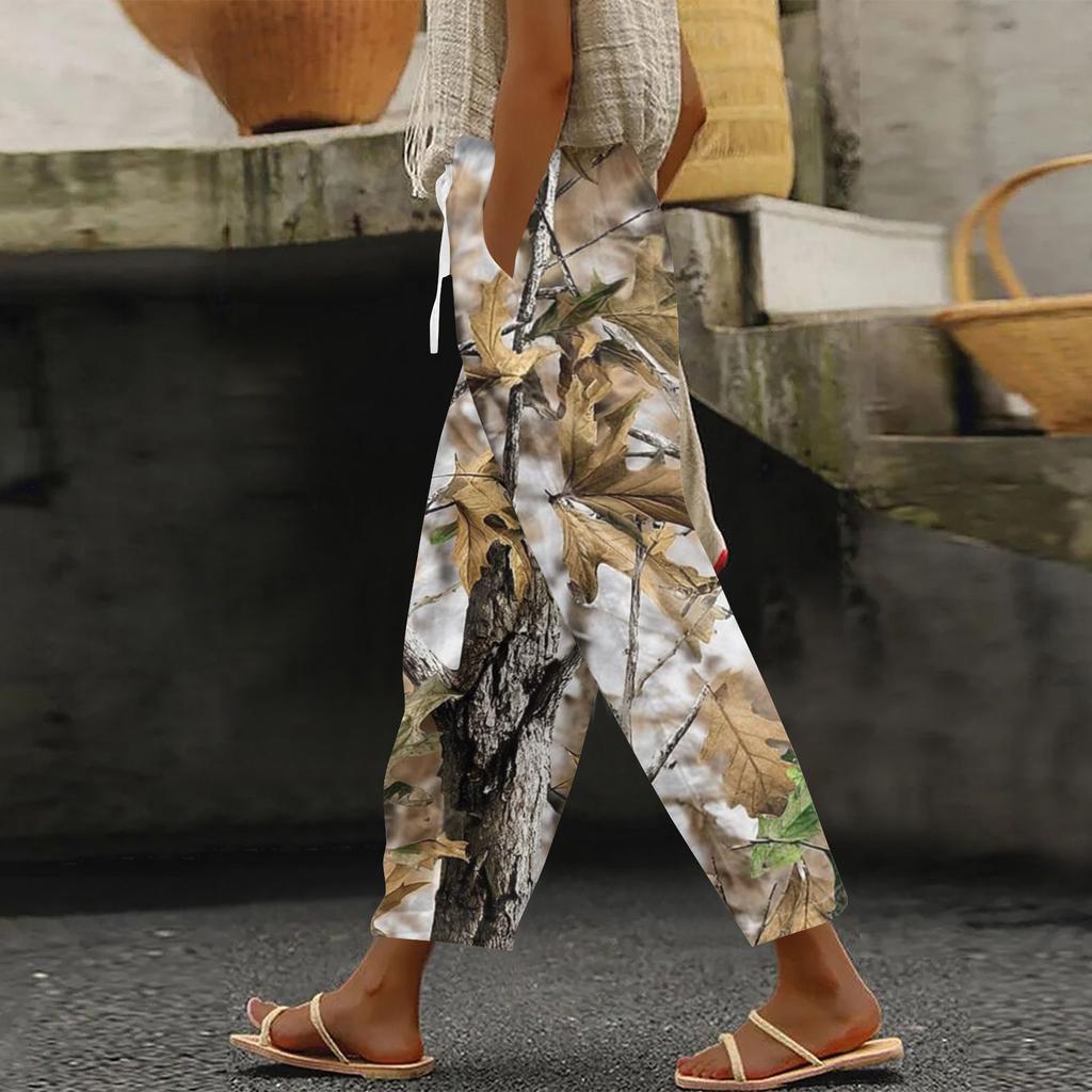 Women's Fashion Printed Drawstring Pocket Elastic Waist Casual Pants