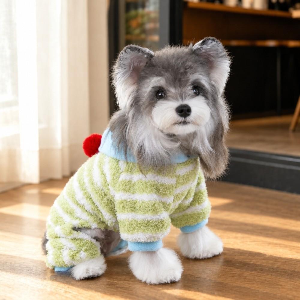 Warm Pet Four Legged Outfit Striped Fleece Dog Winter Clothes Cozy Dog Hoodie Jumpsuit Winter Walk