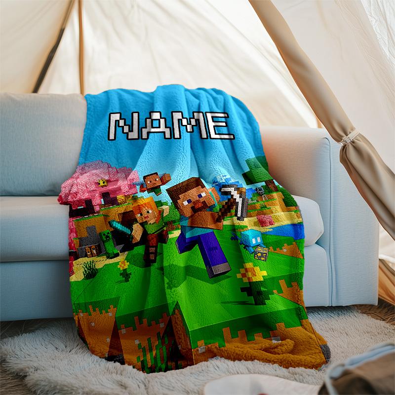Customizable Minecraft Throw Blanket – Personalized Name, All-Season Cozy Snug Blanket, Machine Washable, Personalized Blanket