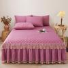 Korean Style Minimalist Cotton Bed Skirt Three Piece Set Thickened Anti Slip Bed Cover Lace Bed Sheet Mattress Protective Cover