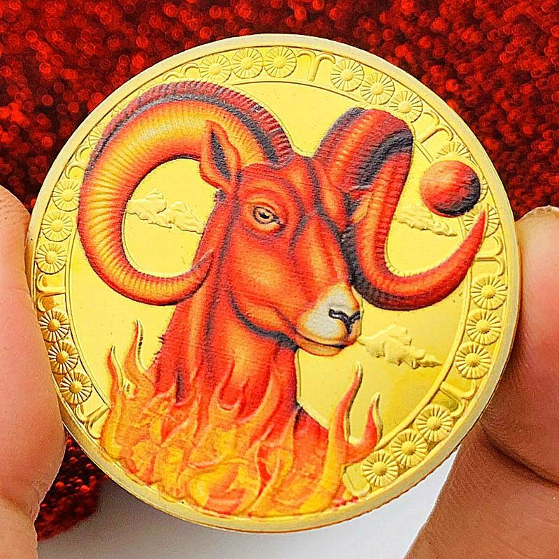 Zwölf Tierkreiszeichen, Farbdruck, Skorpion, vergoldete Farbdruck-Gedenkmedaille, Zwillinge der Liebe, dekorative Goldmünze, Waage Münze