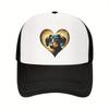 Dachshund Heart Print Mesh Trucker Hat Polyester Casual Outdoor Adjustable Snapback Cap Pets Owners Outdoor